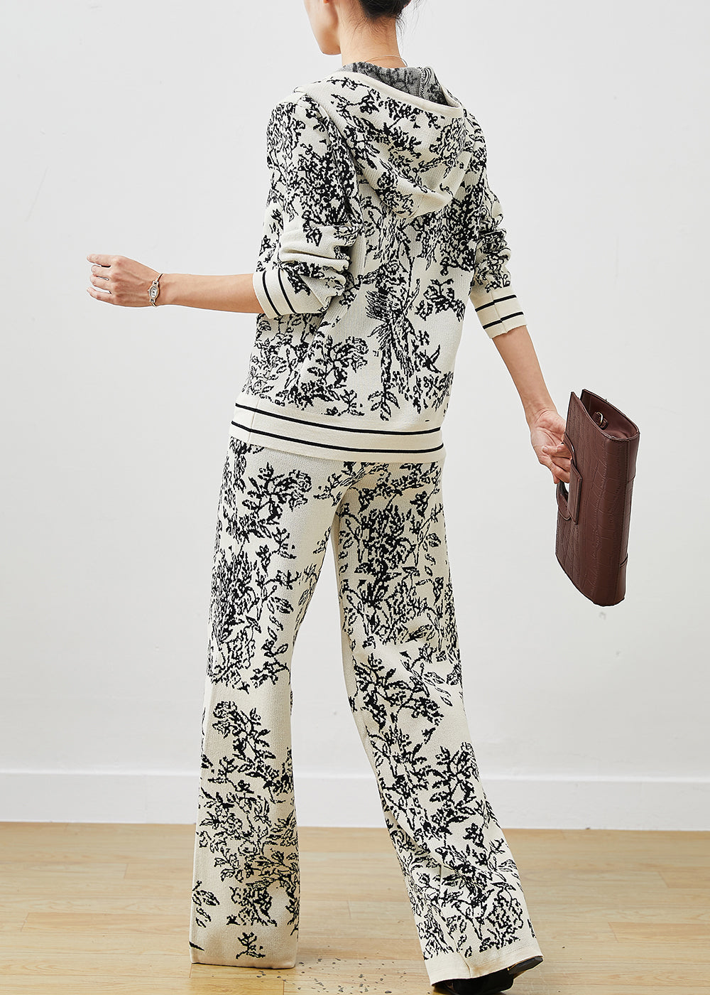 Style White Hooded Print Knit Sets 2 Pieces Spring