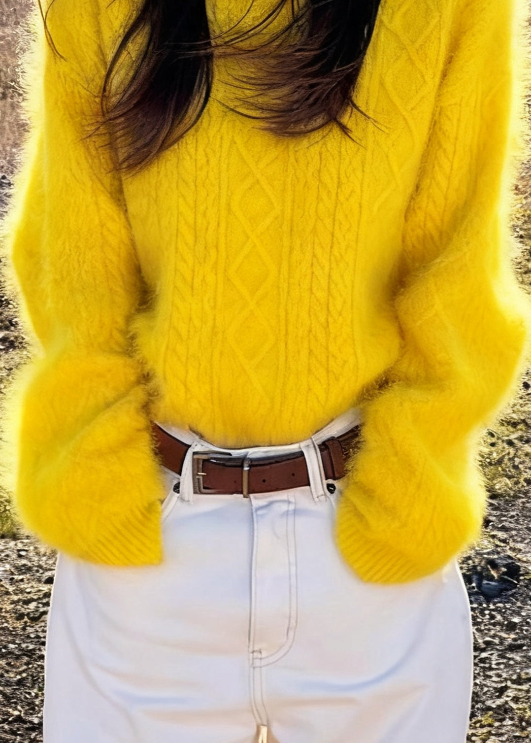 Style Yellow Oversized Warm Cozy Sweaters Spring