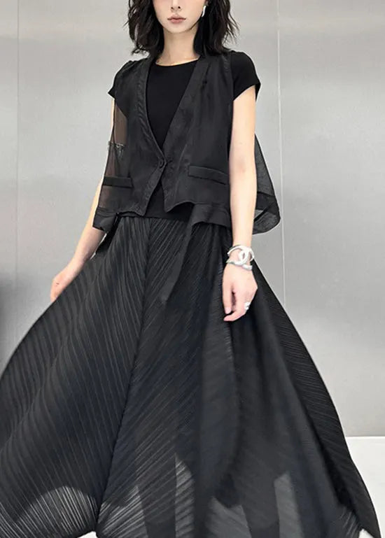 Black V Neck Asymmetrical Cotton Vest Tops Summer