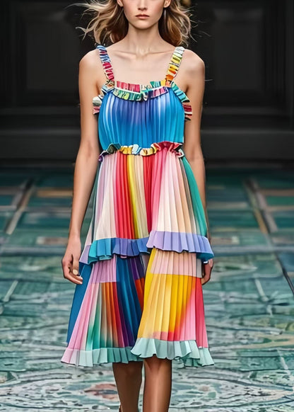 Rainbow Ruffled Striped Summer Dress