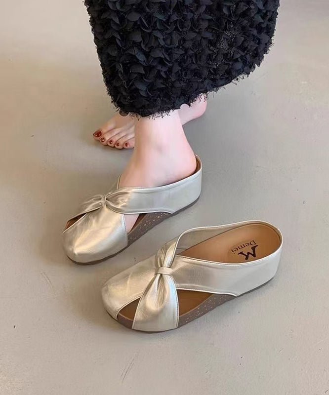 New Champagne Faux Leather Wedge Heels Slide Sandals