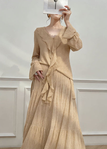 Fine Ruffled Top and Skirts Cotton Two Pieces Set Spring