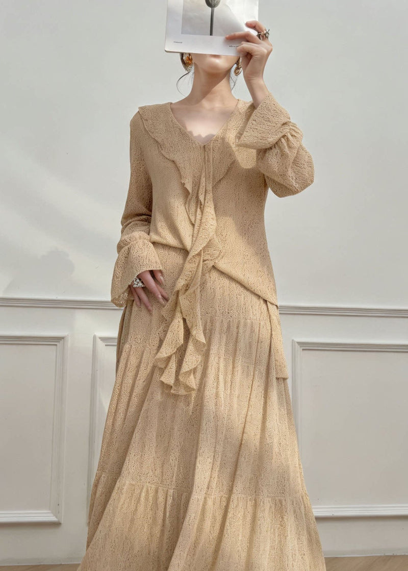Fine Ruffled Top and Skirts Cotton Two Pieces Set Spring