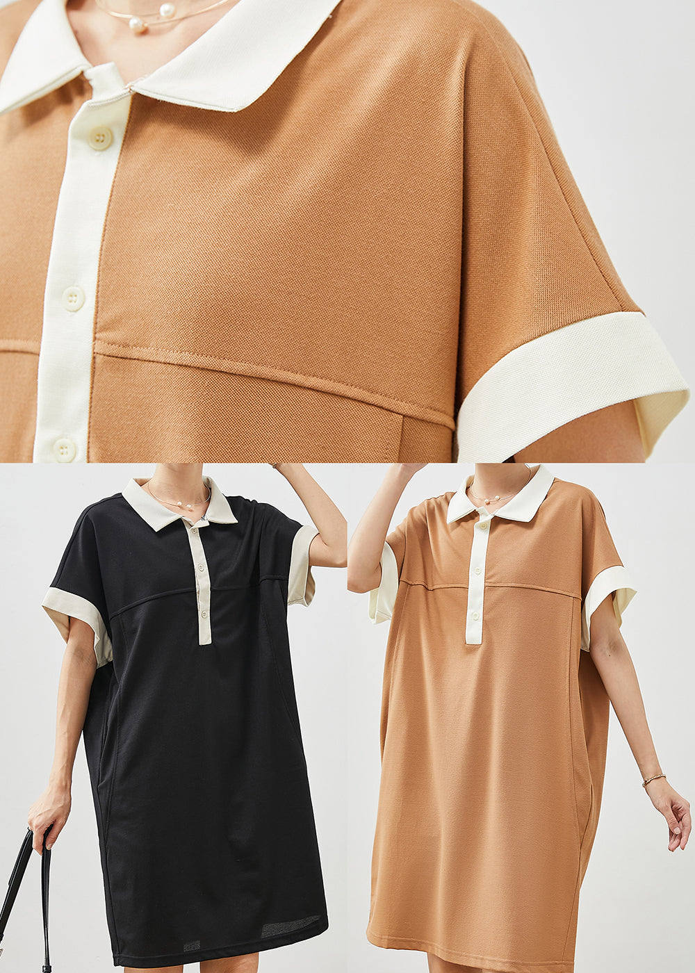 Stylish Black Oversized Pockets Cotton Pullover Dress Summer