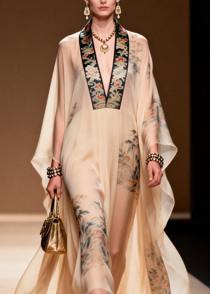 V Neck Print Chiffon Dresses Summer