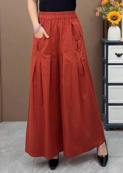 Brown Oversized Pockets Wrinkled Cotton Pants Skirts Fall