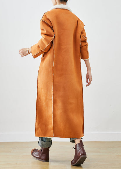Modern Orange Double Breast Fuzzy Fur Fluffy Wear on Both Sides Coats Winter