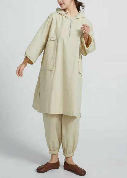Side Open Cotton Loose Linen Tops Blouses Work Beige Shirts