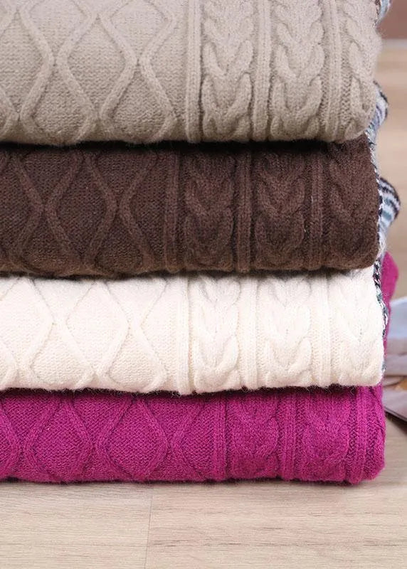 Natural Rose Patchwork High Neck Fall Knit Sweater