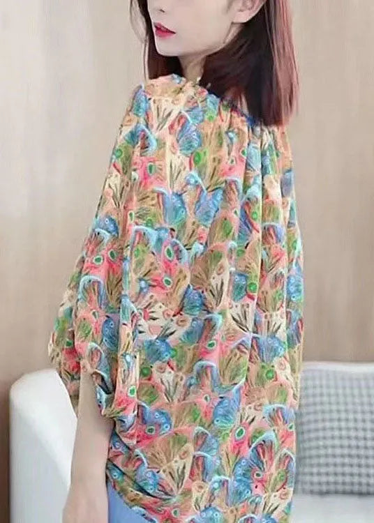 Colorblock V Neck Print Chiffon Shirt Tops Summer