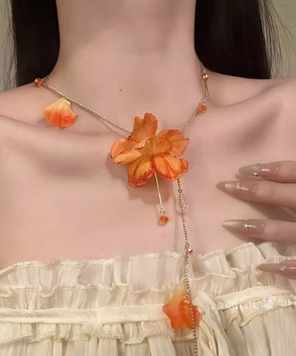 Beach Orange Alloy Tassel Pendant Necklace