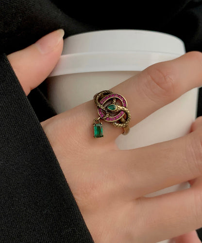 Colorblock Ancient Gold Zircon Small Snake Open Rings