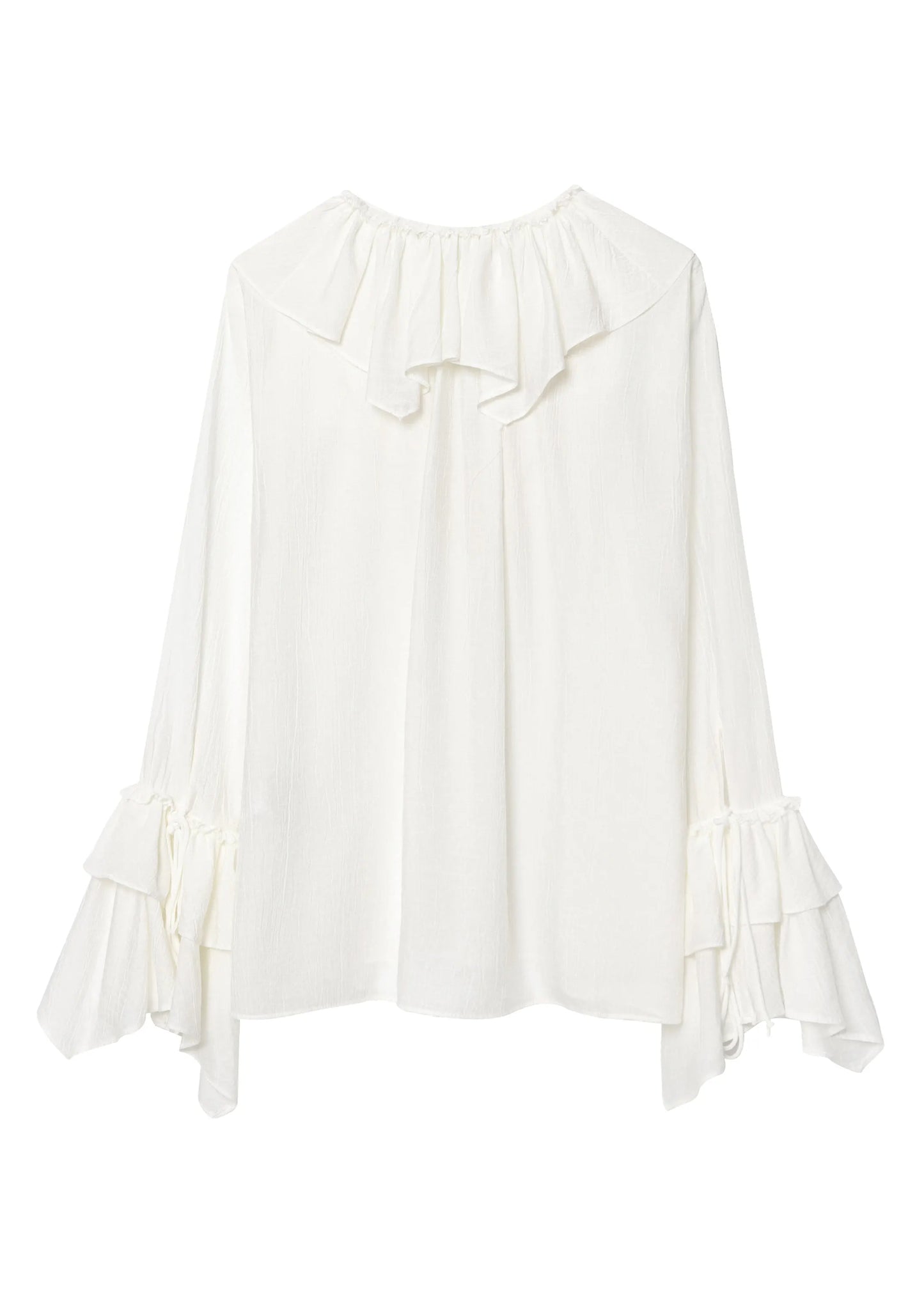 White V Neck Ruffled Patchwork Chiffon Top Fall
