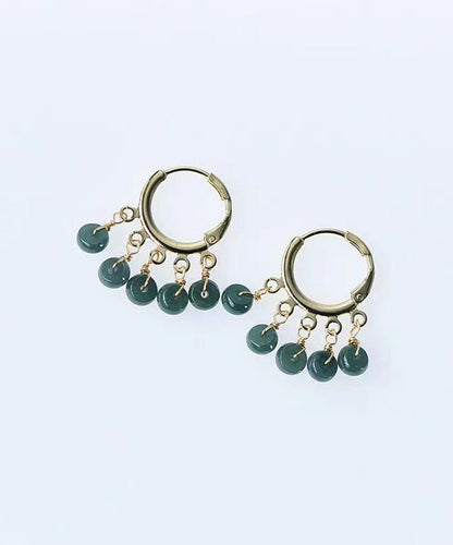 Boutique Blue Jade Tassel 14k Hoop Earrings