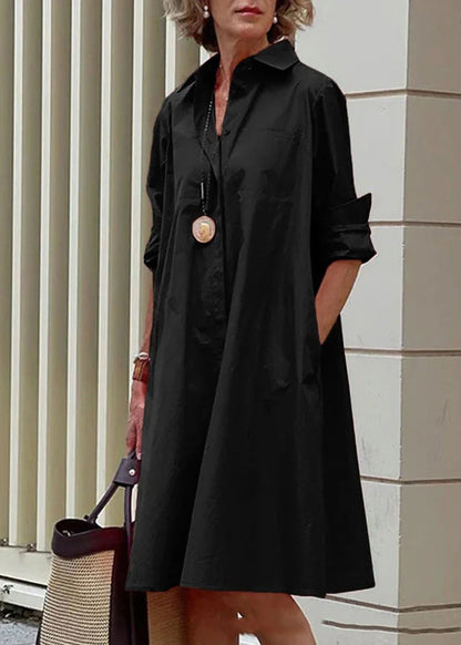 Cross Border White Peter Pan Collar Simple Loose Cotton Long Shirt Dress Fall