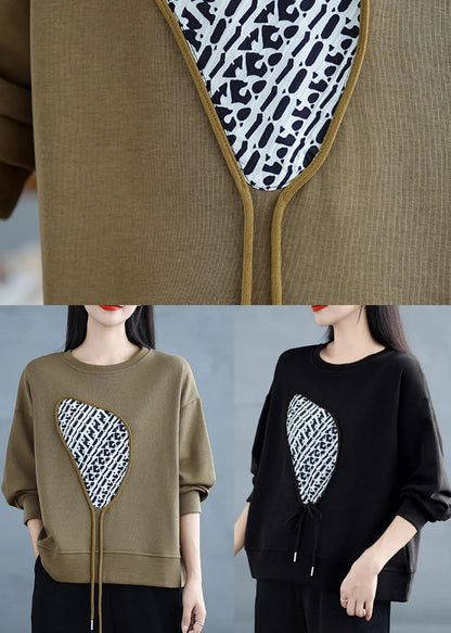 Khaki Print Cotton Pullover Tasseled Spring