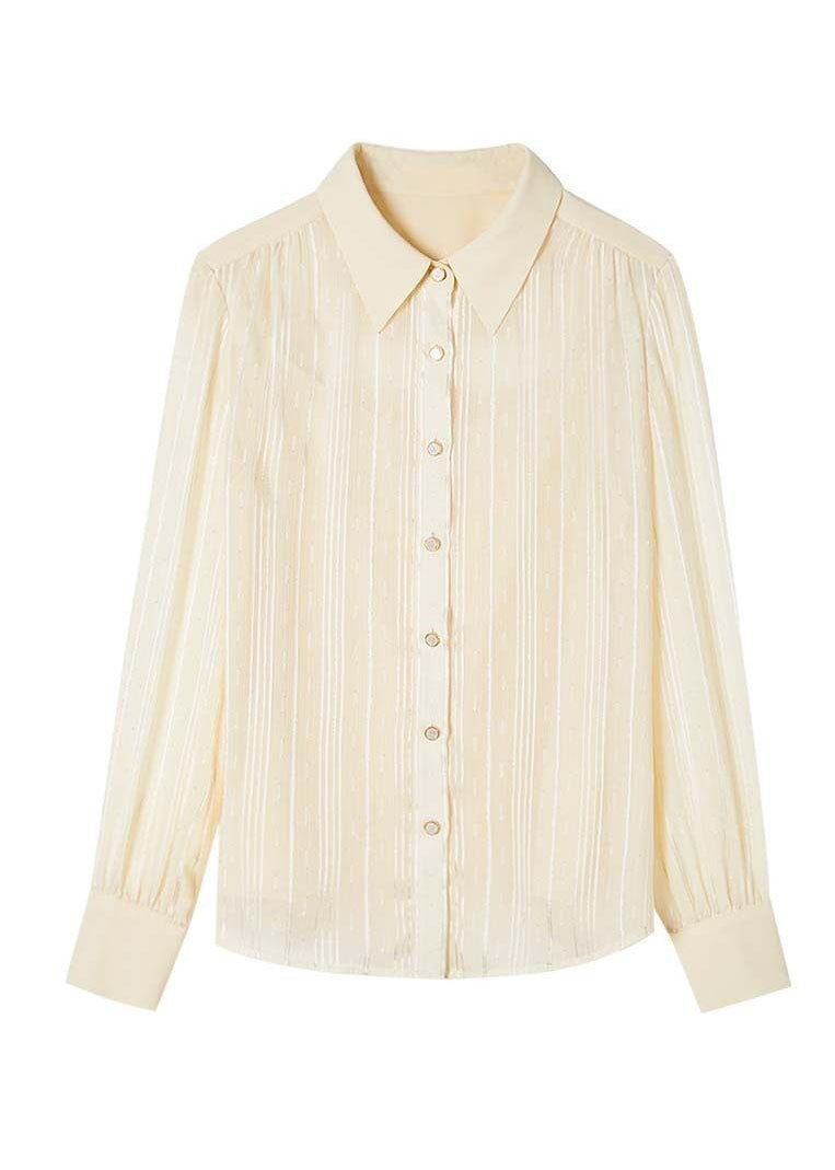 Fitted Apricot Peter Pan Collar Button Patchwork Chiffon Shirts Spring