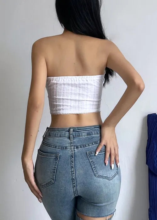 Slim Fit White Low High Design Cotton Tank Sleeveless