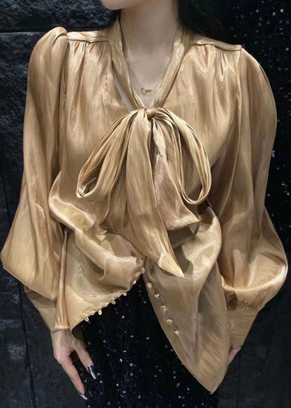 Khaki Button Silk Shirts Long Sleeve
