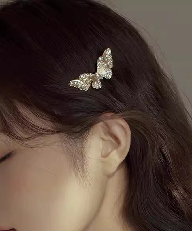 Champagne Alloy Zircon Crystal Butterfly Hairpin