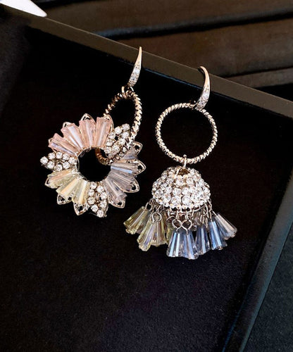 Gold Copper Zircon Asymmetrical Crystal Bell Drop Earrings