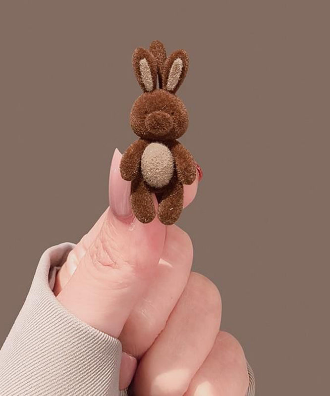 Brown Alloy Flocking Little Rabbit Hairpin