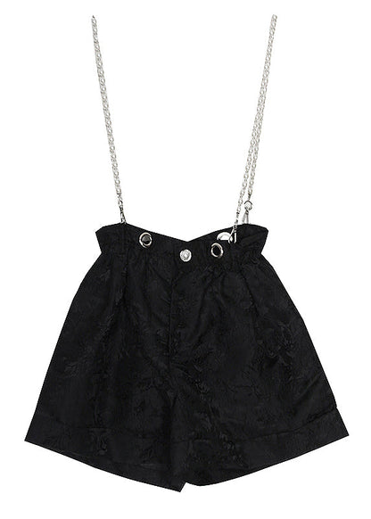 Black Zip Up Jacquard Cotton Shorts Summer
