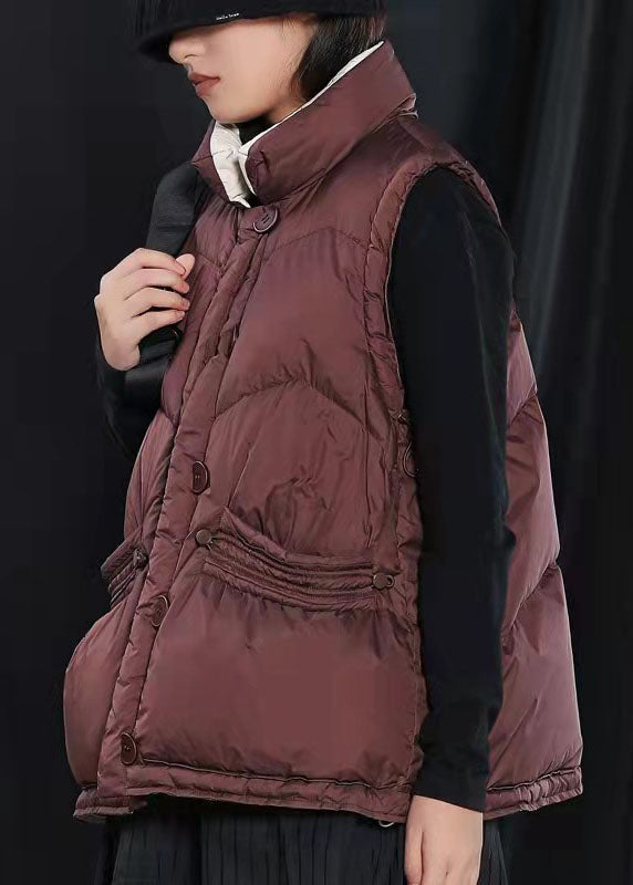 Street Mulberry Peter Pan Collar Pockets Button Winter Sleeveless Down Vest