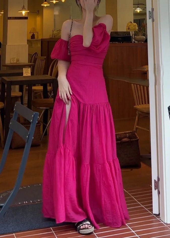 Rose Slash Neck Cotton Long Dresses Summer
