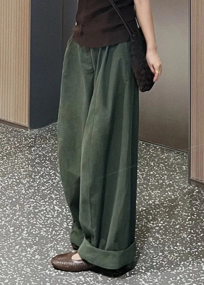 Fine Army Green Oversized Cotton Wide Leg Pants Trousers Spring