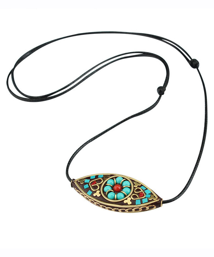 Green Hand Knitting Copper Turquoise Pendant Necklace