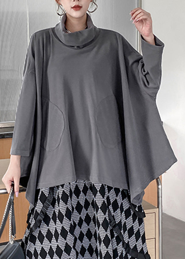 Grey Turtleneck Asymmetrical Sweatshirts Top Fall