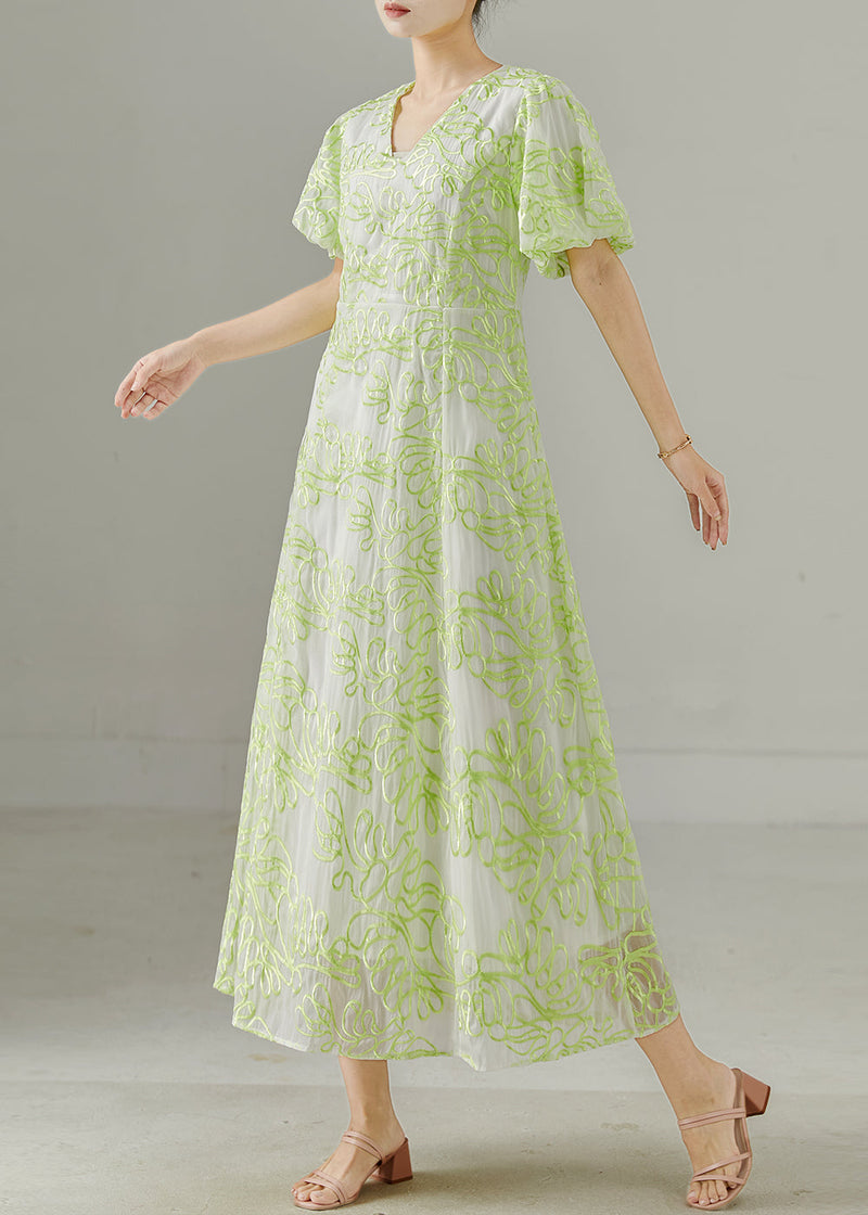 Fluorescent Green Embroidered Silk Holiday Dresses Summer