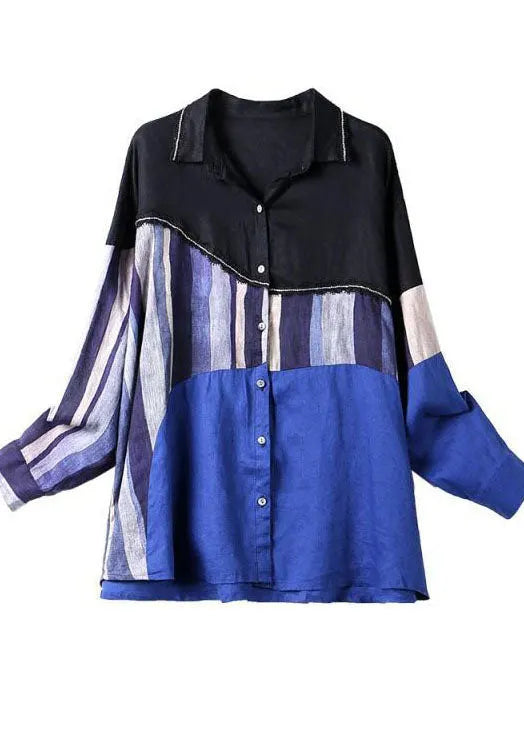 Diy Colorblock Peter Pan Collar Patchwork Cotton Blouses Fall