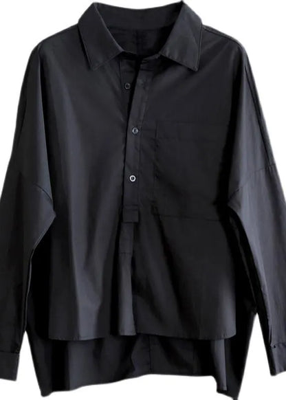 Black Peter Pan Collar Button Cotton Shirt Summer