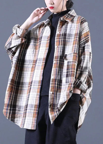 Stylish Khaki Peterpan Collar Pockets Button Fall Long Sleeve Shirt