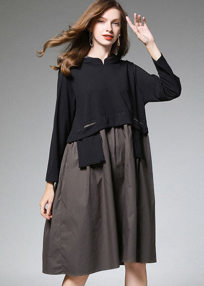 Armygreen Patchwork Hooded Dress Fall