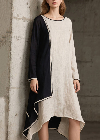 White Asymmetrical Patchwork Cotton Maxi Dress Spring