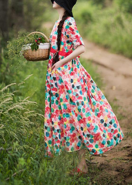 Modern Dotted Clothes O Neck Exra Large Hem Robes Summer Dress
