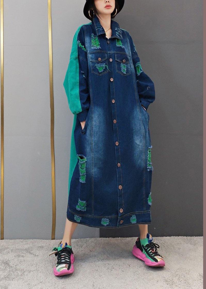 Green Quilting Clothes Lapel Hole Maxi Spring Dresses