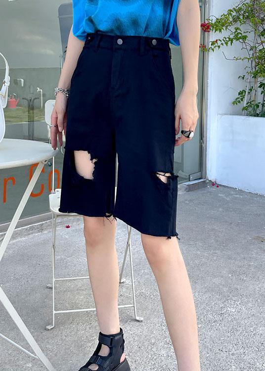 Black High Waist Hole Shorts Pants