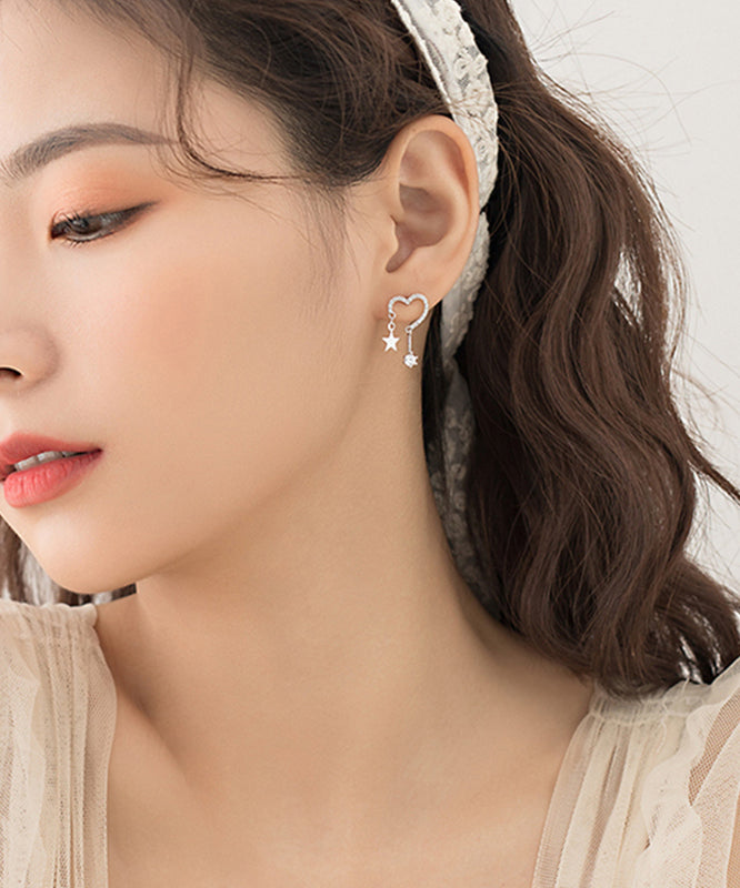 Silk Sterling Silver Zircon Star Love Tasses Drop Earrings