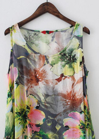 Summer Loose National Style Sleeveless Cotton Vest Long Dress