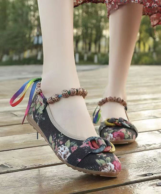 Black Cotton Fabric Splicing Flat Shoes for Soofairy Shoes-20251
