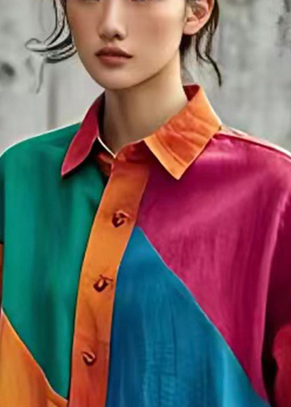 Colorblock Oversized Patchwork Linen Top Spring
