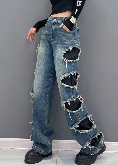 Black Pockets High Waist Denim Pants Spring