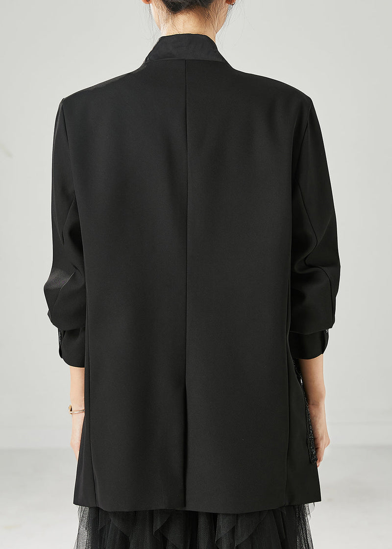 Black Original Design Patchwork Spandex Coats Spring