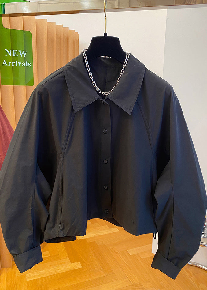 Black Peter Pan Collar Button Cotton Shirts Fall