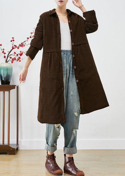Chocolate Warm Fine Cotton Filled Corduroy Trench Coats Winter