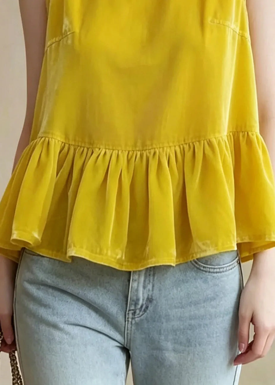Yellow Oversized Patchwork Tanks Sleeveless